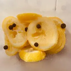 lemon slices with salt and pepper in a plastic container